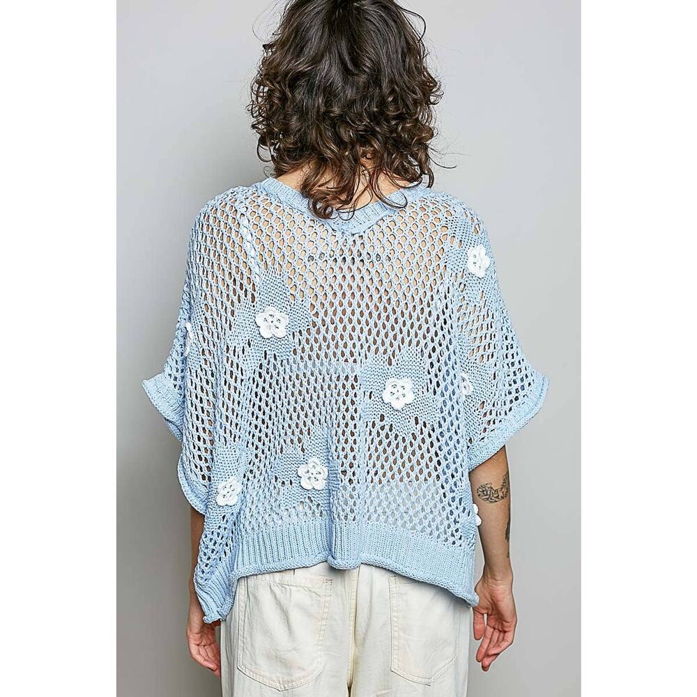 "Bloomin' Filly" Floral Patch Open Sweater Top Black - Picture 6 of 16